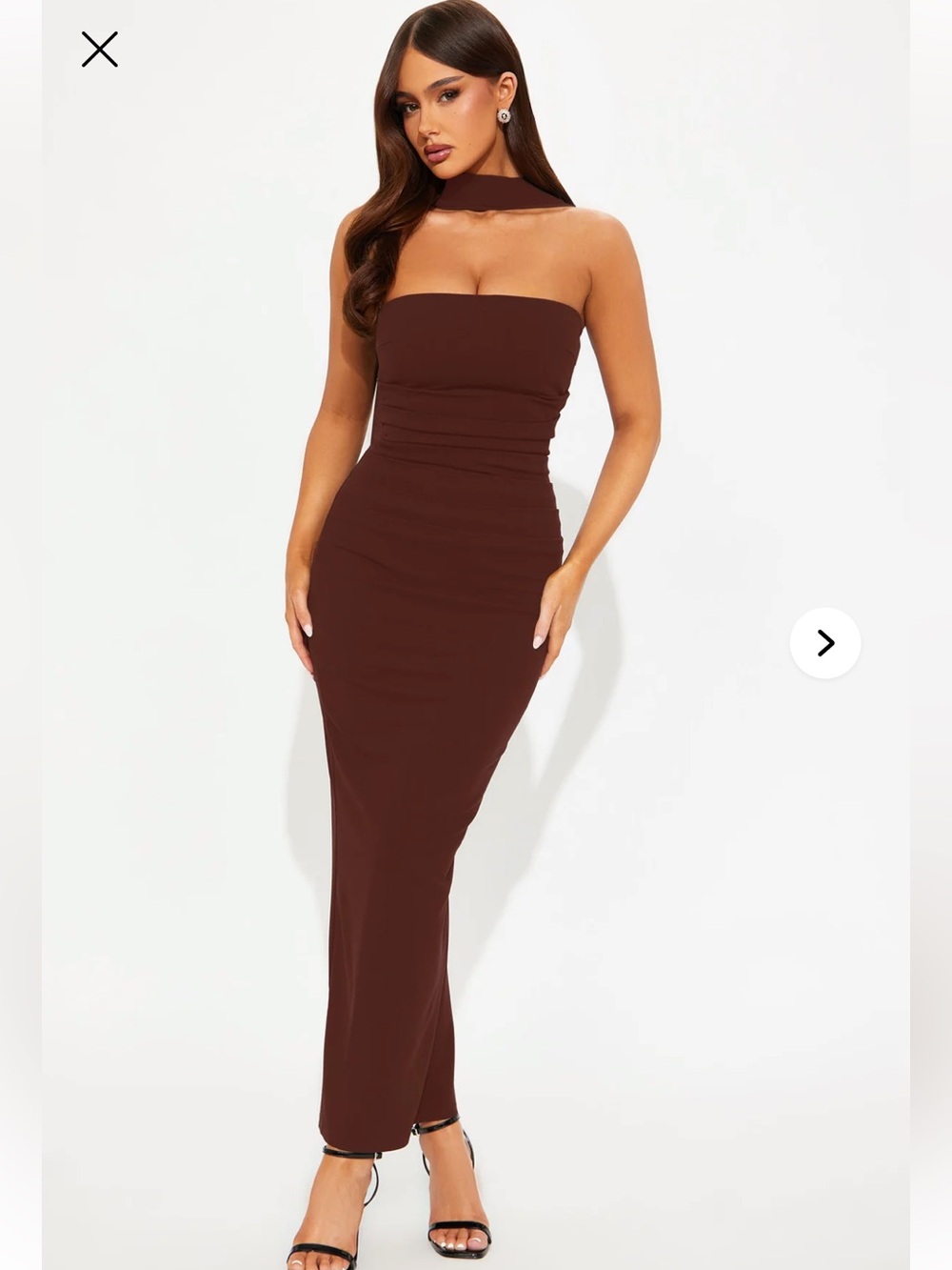 Strapless Scarf Neck Tie Chocolate Brown Maxi Dress